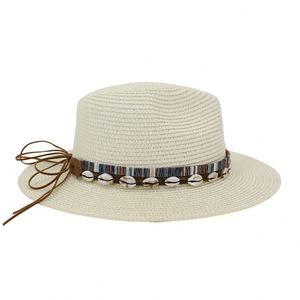 Chapeau de paille J356 pour hommes et femmes avec décoration en coquillage, chapeau de soleil d'extérieur, chapeau de paille pour la plage et les stations balnéaires - Product Image 4