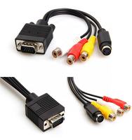 Adaptateur Convertisseur Vidéo Composite AV TV Voiture PC Caméra OEM Usine VGA Mâle vers S-Video 3 RCA Mâle 5mm Paire Torsadée Non Blindée