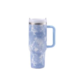 Mug isotherme double paroi tie-dye 40oz avec paille, isolation sous vide pour boba, poignée intégrée, style américain, pour voiture et voyage, pour boissons froides - Product Image 6