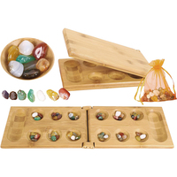 Jeu de table Mancala pliable en bambou et bois, jeu de société africain classique portable avec pierres précieuses, jeu de stratégie de comptage pour la famille, les fêtes et les voyages