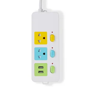 Factory Thai standard 3 way power strip socket extension cords with individual switch