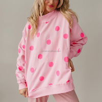 Sweat-shirt réversible à col montant pour femme, imprimé double face motif lettres et pois, coupe oversize rose, personnalisable, grandes tailles
