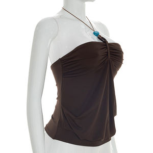 Viviblook J26TP075 Nouvelle Collection Été – Débardeur Sexy Plissé Uni Dos Nu Halter Sans Manches pour Femme - Product Image 4