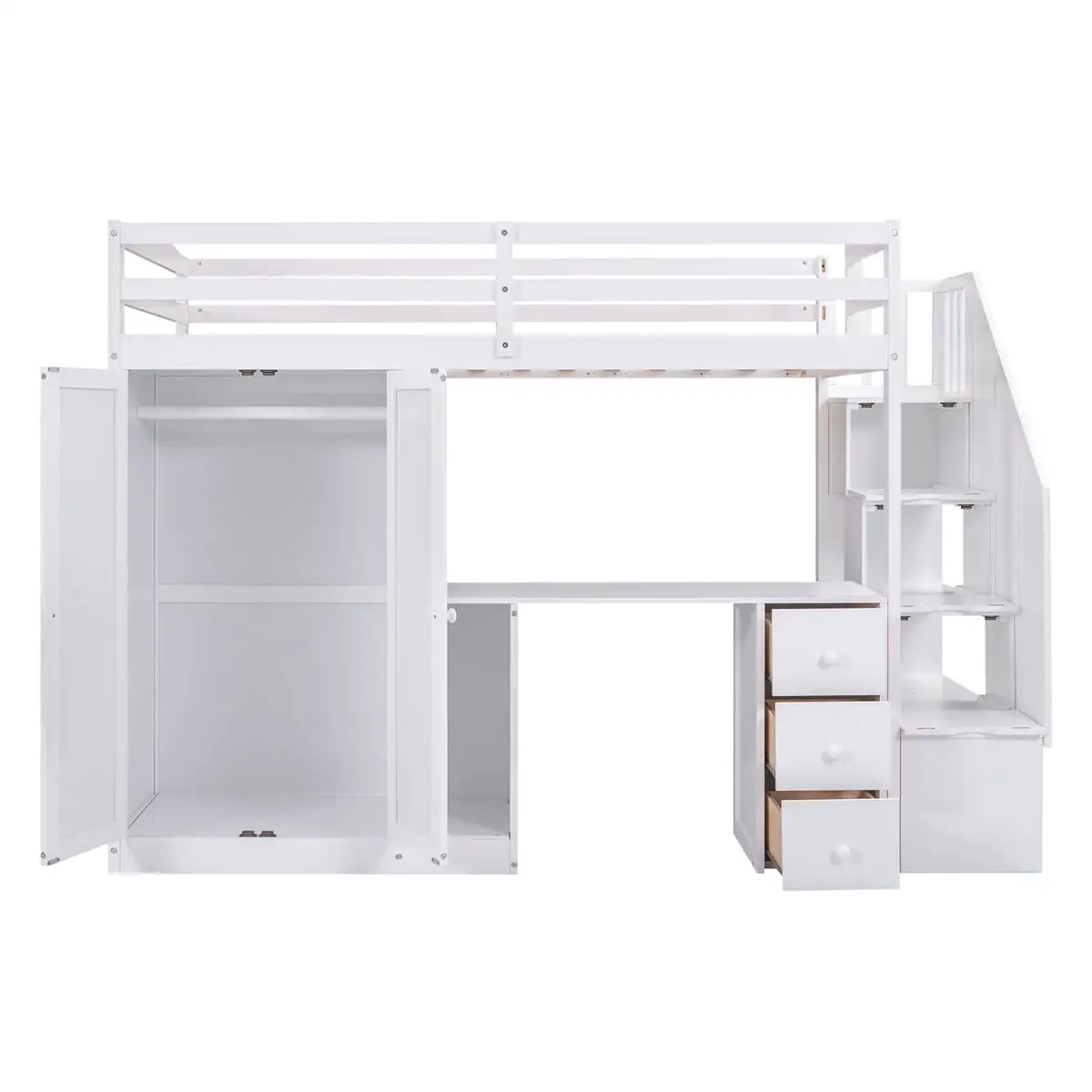 Modern Twin Size Loft Bed With Wardrobe And Staircase For Boys And Girls
