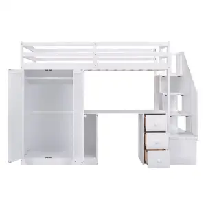 Lit mezzanine moderne de taille jumelle avec armoire et escalier pour garçons et filles