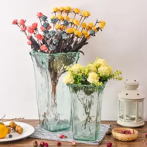 Grande pièce maîtresse décorative grise, Vase en verre carré Transparent fait à la main, vente en gros