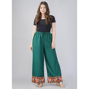Comprar Pantalones Palazzo Verdes de Rayón, Talla Única, de Pierna Ancha, Estilo Casual Étnico, Suaves para Uso Diario, Elegantes y Lisos - Product Image 1