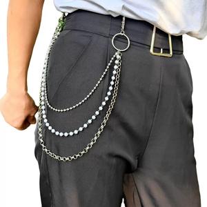 Cadena de cintura con cadena en O de varias capas de perlas de imitación a la moda para pantalones, accesorio de estilo Hip Hop Punk para uso diario - Product Image 1