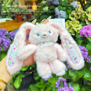 Portachiavi Peluche Coniglio Colorato con Orecchie a Tirante, Gambe Lunghe, Orecchie Tattili, Charm per Borsa - Product Image 5