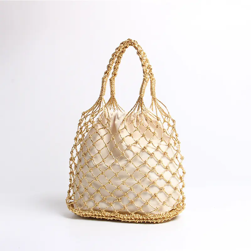 Cordes en papier brillant sac à main tissé creux doublure en coton sac de paille femme sac à main réticulé sac de plage en filet