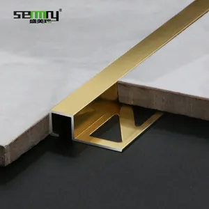 Tira de ribete de pared de decoración de precio de fábrica, tipo curvo, borde de forma de esquina redonda, perfil de pared dorado de aluminio, embellecedor de esquina de azulejo