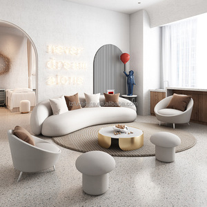 Sofá Curvo Minimalista de Lujo, Tela Bouclé Blanca, Sofá de 3 Plazas en Forma de Arco, Muebles Modernos para Sala de Estar, Sofás para Vestíbulo de Hotel - Product Image 4