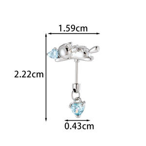 Nouvelles Boucles d'oreilles <span class=keywords><strong>Chat</strong></span> et Cœur, Piercing d'oreille Hélice Flottante, Design Original, en Acier Titane Couleur Argent avec Zircon Rose, Bijoux d'oreille Tendance - Product Image 2