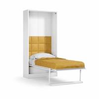 Lit mural Murphy moderne en acier et bois, pliable, gain de place, avec armoire intégrée et rangement, design en panneaux de chambre en aggloméré