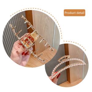 Gouden metalen bling parel designer grote haar klauwclip kristallen strass steentjes klem haarclips accessoire voor vrouwen meisjes - Product Image 4