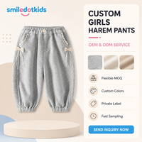 Smiledotkids Pantalon de jogging personnalisé pour enfants, gris, avec nœud, dentelle, bouton et cordon de serrage, poignets côtelés doux, OEM ODM, pour petites filles, vente en gros, nouveauté