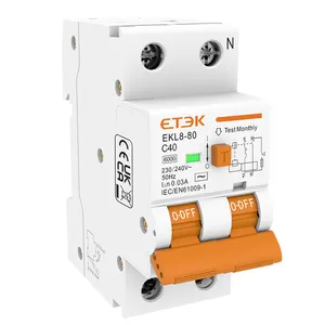ETEK MCB EKL8-80 withe orange plastic handle 1P+N 80A IP20 ukca approved micro circuit breaker RCBO