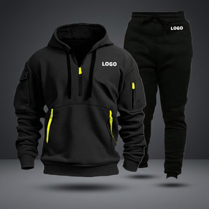 Unisex Black Hooded <b>Tracksuit</b> Solid Color Zipper Side Pockets Sporty Style Full Sleeve Autumn Wear Breathable Printed Dot - Product Image 3