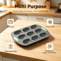 Ensemble de moules à madeleines en silicone, 9 cavités et 12 cavités, plateau à gâteaux en forme de coquille avec poignées pour la cuisson au four