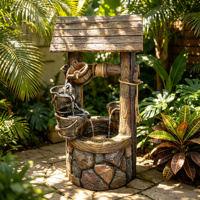 Fontaine d'eau rustique en bois avec toit en métal et seau cascade pour jardin extérieur – Vente en gros