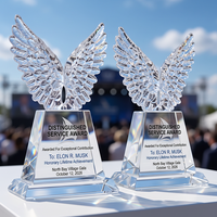 Trophée en cristal Aile d'aigle, nouveau design haut de gamme, sculpture de plume 3D, base en cristal transparent, récompense pour les réalisations de leadership