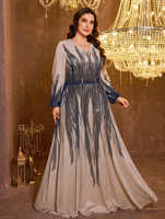 Robe de soirée élégante pour femmes grandes tailles, col en V, manches longues, ajustée, avec taille en maille scintillante, pour dîners et mariages