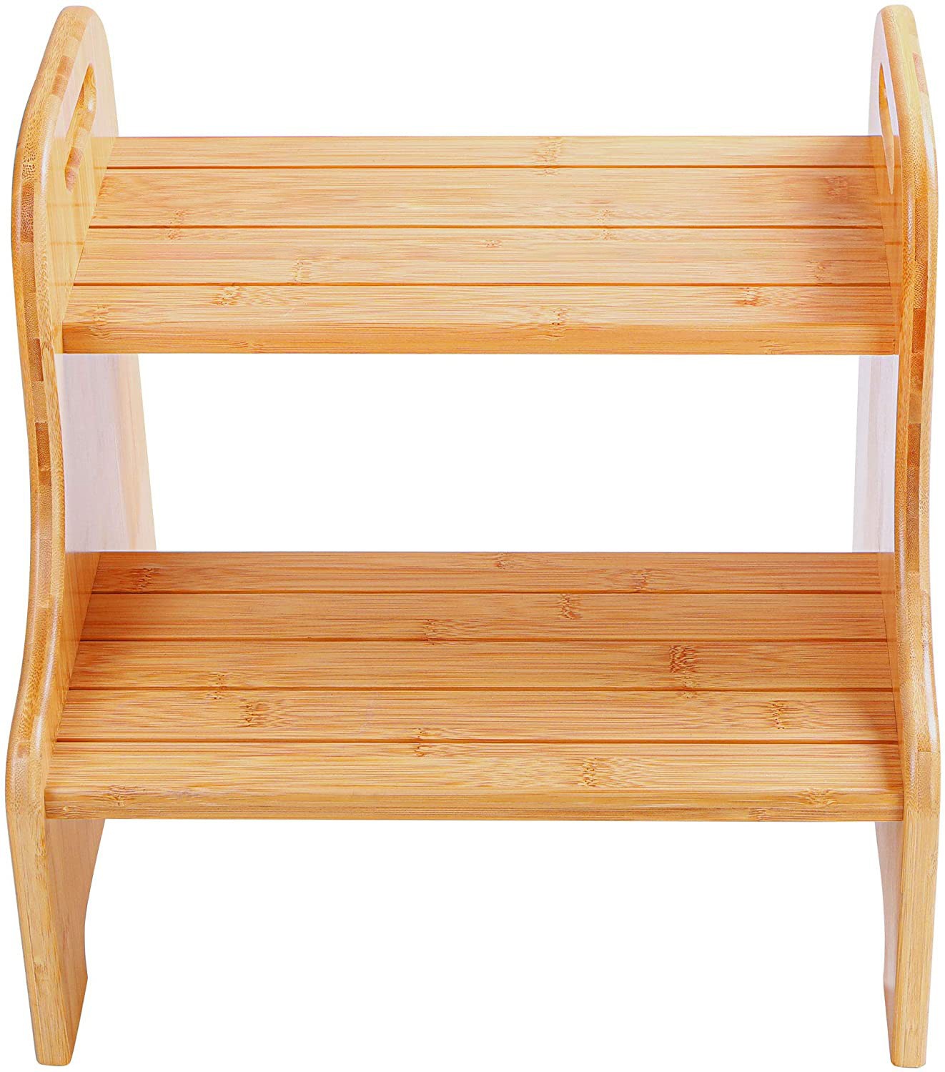 Bamboo 2 Step Stool toilet stool with Non-Slip Step Treads and 2 Cutout Handles