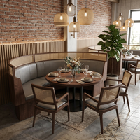 Meubles de restaurant commerciaux de luxe sur mesure en gros, banquette demi-ronde, table et chaises en rotin