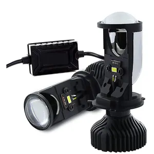 Motosiklet Led far ampulü H4 Mini projektör lens hi/lo huzmeli far 35W 5500K 10000Lm beyaz tek ampul Motor değiştirme kiti