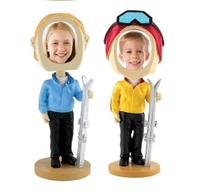 Artisanat en résine sur le thème du ski personnalisé, figurines amusantes de ski-bobblehead avec cadre photo, décoration d'intérieur