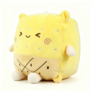 Peluche vache laitière personnalisée en forme de cube avec yeux qui clignent, jouet en peluche vache laitière carrée jaune, poupée douce vache laitière miniature aux membres dodus - Product Image 4