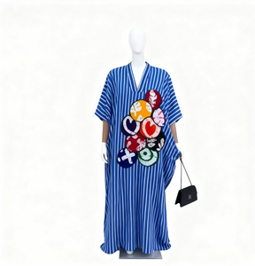 <span class=keywords><strong>Abito</strong></span> <span class=keywords><strong>lungo</strong></span> da donna taglie forti XL, modello Mom's Wear, con scollo <span class=keywords><strong>a</strong></span> V profondo, <span class=keywords><strong>a</strong></span> righe, casual, ricamo <span class=keywords><strong>a</strong></span> <span class=keywords><strong>palloncino</strong></span>, vestibilità ampia, in poliestere - Product Image 2