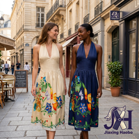 Robe longue décontractée à imprimé floral vintage, col halter, décolleté profond, sans manches, style bohème d'été pour femmes