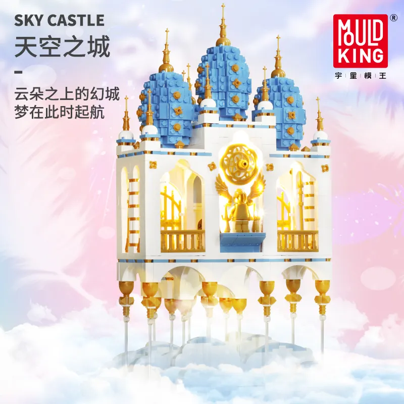 금형 킹 16015 자기 조립 하늘 성 빌딩 블록 장난감 집 모델 선물 소녀 빌딩 장난감