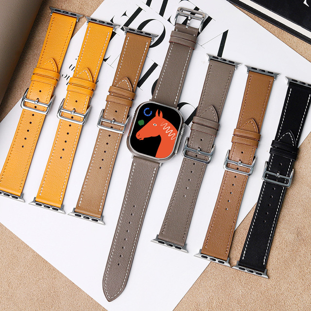 UltraLuxury Single Circle Leather Watch Strap for Watch IWatch 22mm Breathable Stainless Steel Adjustable Buckle