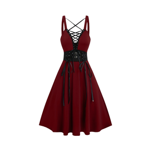 Abito Gotico Casual a Linea A per <span class=keywords><strong>Taglie</strong></span> <span class=keywords><strong>Forti</strong></span>, Vestito Midi con Fascia Incrociata al Collo, Costume di Halloween Personalizzabile ODM - Product Image 3