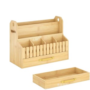 Bamboo Desktop Organizer With <b>Drawers</b> And Compartments Office Stationery <b>Storage</b> <b>Box</b> Rectangle Shape Solid Wood Design - Product Image 1