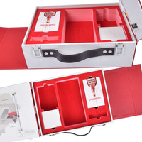 Boîte cadeau personnalisée en cuir PU faite à la main, charnières métalliques, étui rigide de luxe rouge et blanc avec séparateur intérieur, impression sérigraphiée, pour vin et fêtes