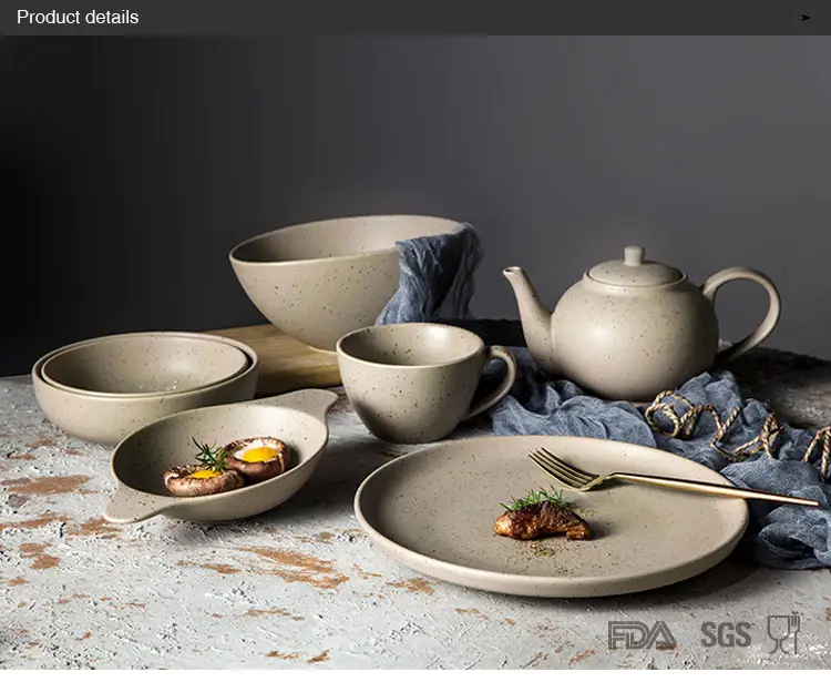 Shengjing Nordic Style Bruin Geglazuurde Spikkel Servies Keramisch Servies Sets Porseleinen Dinerbord Voor Restaurant