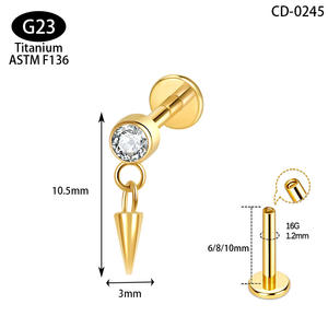 <span class=keywords><strong>Anneau</strong></span> de nez anti-allergie en alliage de cuivre G23 plaqué or, clou d'oreille hypoallergénique en ZIRCON motif fleur, bijoux corporels unisexe en Titane - Product Image 4