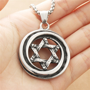 <b>Titanium</b> Steel Six Pointed Star Pendant Men's Hollow Retro Geometric Necklace Stainless Steel Jewelry Fashion Accessory - Product Image 2