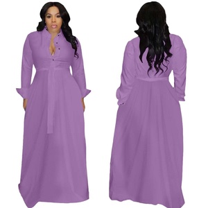 Vestido camisero informal sólido para mujer, manga larga, cuello de solapa, abotonado, con cinturón, vestido acampanado para primavera y otoño - Product Image 4