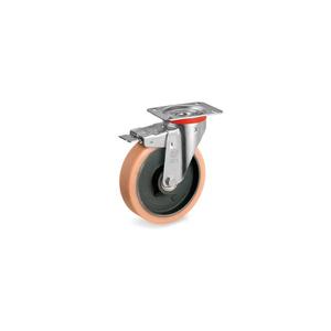 TELLURE ROTA - 635451 Vulkollan®Roues en polyuréthane, centre en fonte, support de plaque supérieure pivotante type NL avec roue de blocage avant - Product Image 1