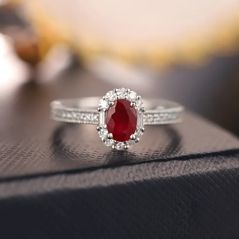 Anillos de rubí personalizados de alta gama para mujer, joyería de oro amarillo de 18k, joyas de diamante Natural