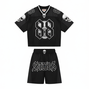 เสื้อเจอร์ซีย์สตรีทแวร์ทรงบ็อกซี่แบบครอป คุณภาพสูง แฟชั่นทันสมัย พร้อมงานปักลายแบบ OEM และเชือกผูกเอวแบบตาข่าย - Product Image 2