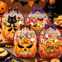 Sac à bonbons Halloween réutilisable avec poignée, idéal pour les enfants, pour la collecte de friandises, emballage cadeau, sac en plastique vide, vente en gros