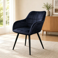 Chaise de salle à manger moderne en velours à motif quadrillé, chaise d'appoint rembourrée avec accoudoirs, chaise d'appoint à pieds en métal noir pour salle à manger, cuisine, maison