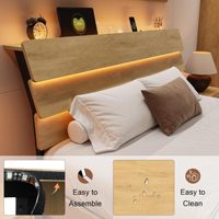 Cadre de lit Queen Size avec LED et station de charge, tête de lit en bois robuste avec rangement et lattes métalliques pour hôtels et appartements