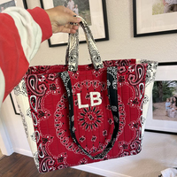 Tas Tote Custom Bermotif Bunga Kacang Mete dengan Jahitan Quilted, Warna-warna Lembut untuk Musim Dingin, Tas Belanja, Perjalanan, Sehari-hari, Tas Bahu Katun Besar, Tas Tangan