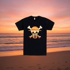 T-shirt Straw Hat Crew nera con design Sunset Skull, taglia unisex per adulti - Product Image 3